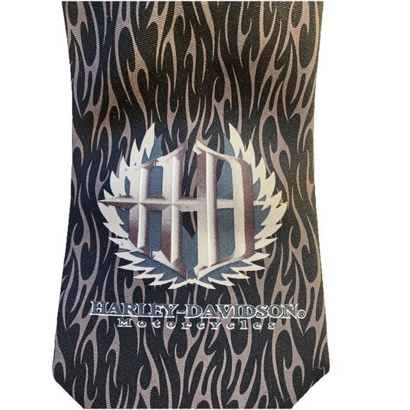 Vintage Harley Davidson Tie HD Metallic Logo With Flames Ralph Marlin Gray 1999 - Picture 3 of 5